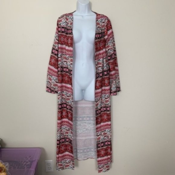 5⭐️ Red Boho Print Swim Coverup Open Front OS - Picture 5 of 8